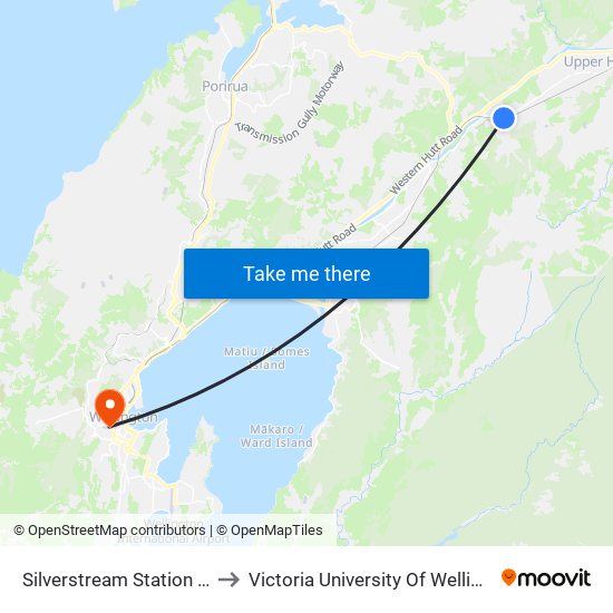 Silverstream Station - Fergusson Drive to Victoria University Of Wellington, Kelburn Campus map