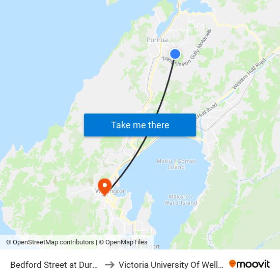 Bedford Street at Durham Street (Near 73) to Victoria University Of Wellington, Kelburn Campus map