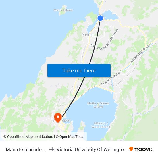 Mana Esplanade Near Shops to Victoria University Of Wellington, Kelburn Campus map