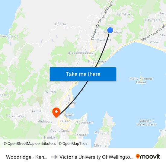 Woodridge - Kentwood Drive to Victoria University Of Wellington, Kelburn Campus map