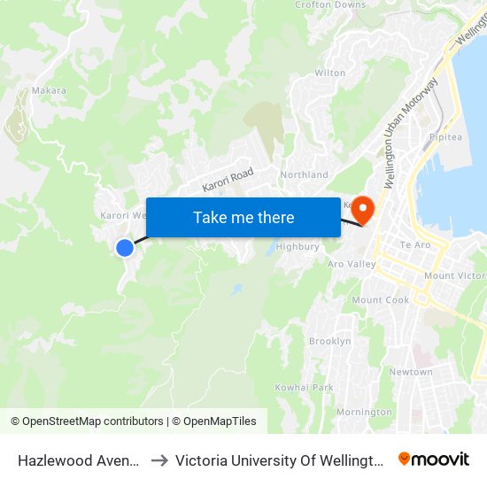 Hazlewood Avenue (Near 30) to Victoria University Of Wellington, Kelburn Campus map