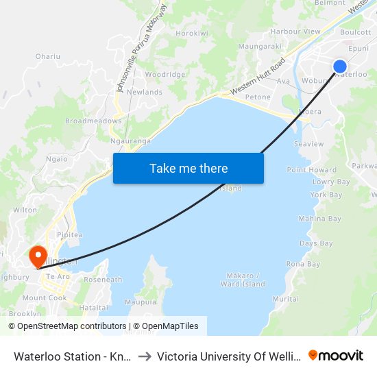 Waterloo Station - Knights Road - Stop A to Victoria University Of Wellington, Kelburn Campus map