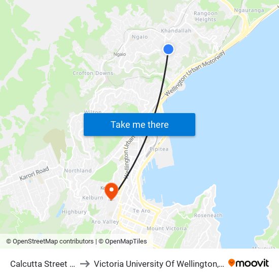 Calcutta Street (Near 30) to Victoria University Of Wellington, Kelburn Campus map