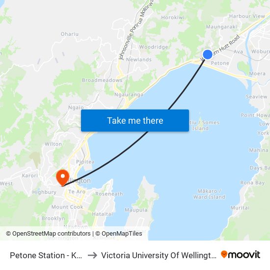 Petone Station - Korokoro Road to Victoria University Of Wellington, Kelburn Campus map