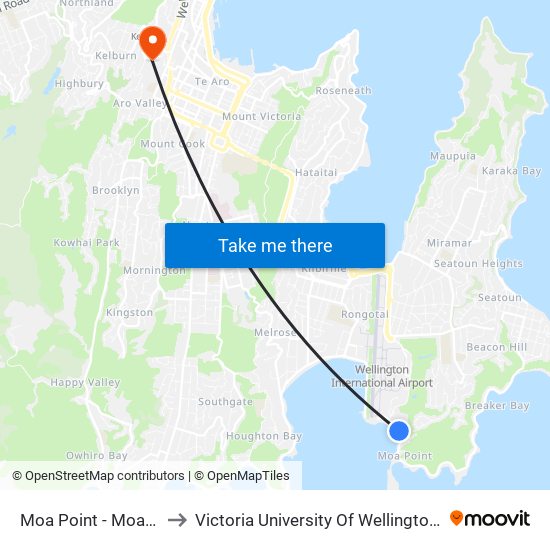 Moa Point - Moa Point Road to Victoria University Of Wellington, Kelburn Campus map