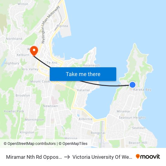 Miramar Nth Rd Opposite David Farrington Pk to Victoria University Of Wellington, Kelburn Campus map