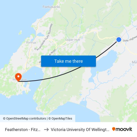 Featherston - Fitzherbert Street to Victoria University Of Wellington, Kelburn Campus map