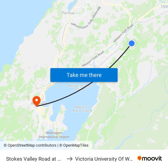 Stokes Valley Road at Manuka Street (Near 370) to Victoria University Of Wellington, Kelburn Campus map