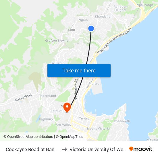 Cockayne Road at Bankot Crescent (Near 155) to Victoria University Of Wellington, Kelburn Campus map