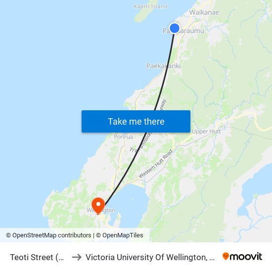 Teoti Street (Near 15) to Victoria University Of Wellington, Kelburn Campus map