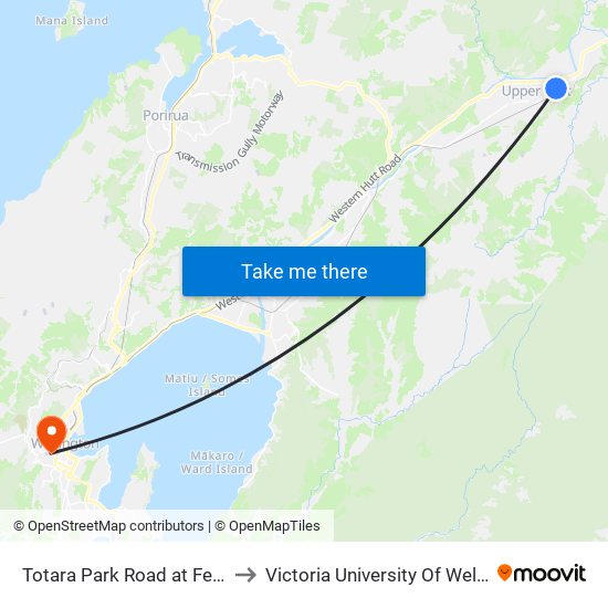 Totara Park Road at Fergusson Drive (Near 8) to Victoria University Of Wellington, Kelburn Campus map
