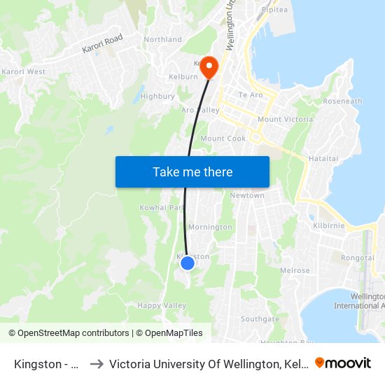 Kingston - Stop C to Victoria University Of Wellington, Kelburn Campus map