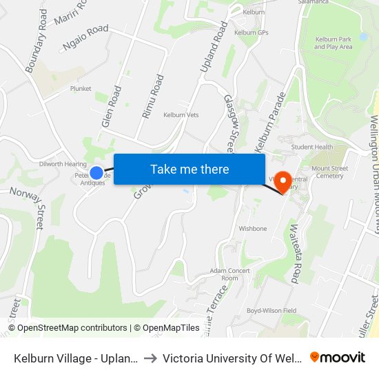 Kelburn Village - Upland Road (St Michael'S) to Victoria University Of Wellington, Kelburn Campus map