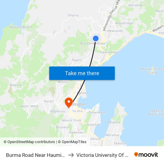 Burma Road Near Haumia Street (Raroa Intermediate) to Victoria University Of Wellington, Kelburn Campus map