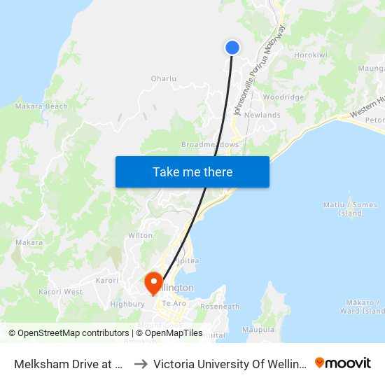 Melksham Drive at Mauldeth Terrace to Victoria University Of Wellington, Kelburn Campus map