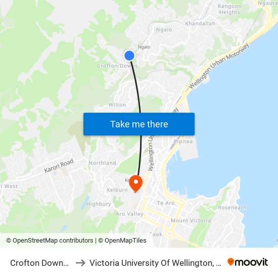 Crofton Downs Station to Victoria University Of Wellington, Kelburn Campus map