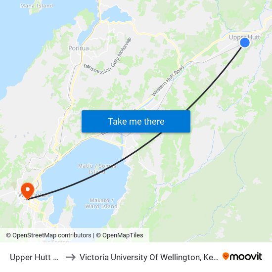 Upper Hutt Station to Victoria University Of Wellington, Kelburn Campus map