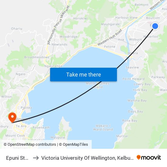 Epuni Station to Victoria University Of Wellington, Kelburn Campus map