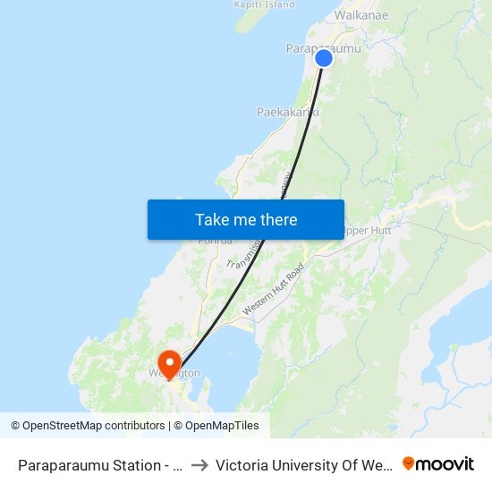 Paraparaumu Station - Stop A (Park And Ride) to Victoria University Of Wellington, Kelburn Campus map