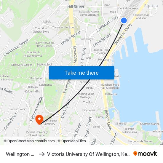 Wellington Station to Victoria University Of Wellington, Kelburn Campus map