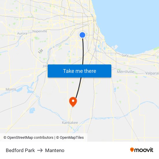 Bedford Park to Manteno map