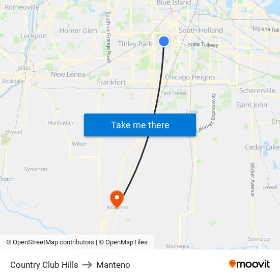 Country Club Hills to Manteno map