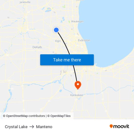 Crystal Lake to Manteno map