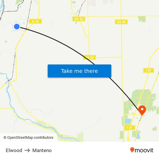 Elwood to Manteno map