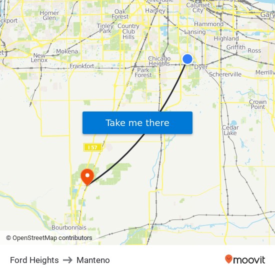 Ford Heights to Manteno map