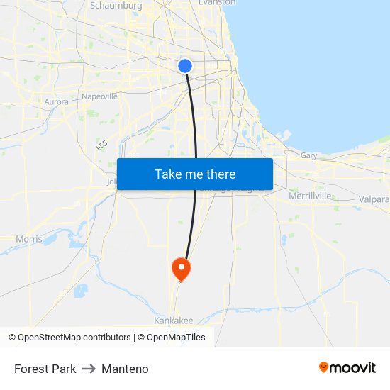 Forest Park to Manteno map