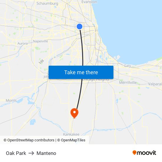 Oak Park to Manteno map