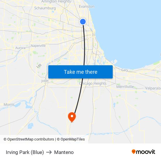 Irving Park (Blue) to Manteno map