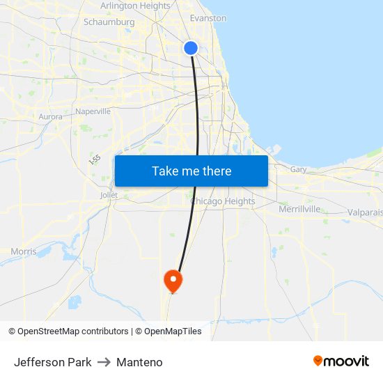 Jefferson Park to Manteno map