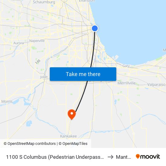 1100 S Columbus (Pedestrian Underpass) (South) to Manteno map