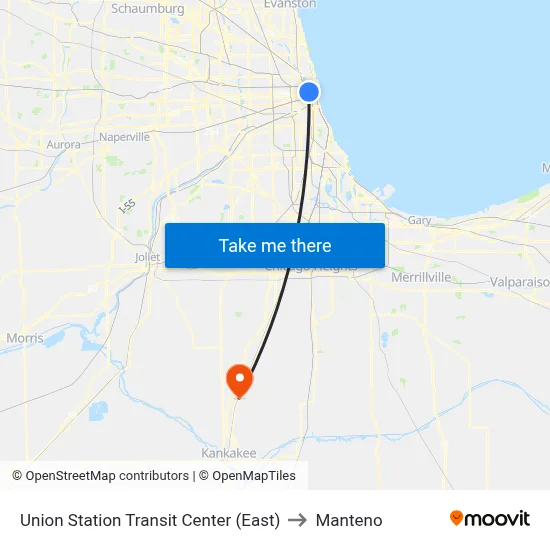 Union Station Transit Center (East) to Manteno map