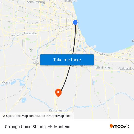 Chicago Union Station to Manteno map