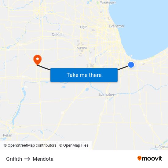 Griffith to Mendota map
