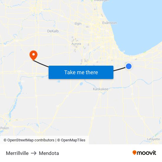 Merrillville to Mendota map