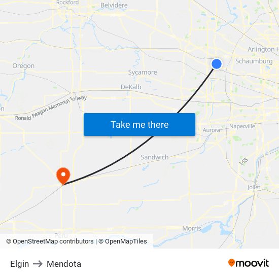 Elgin to Mendota map