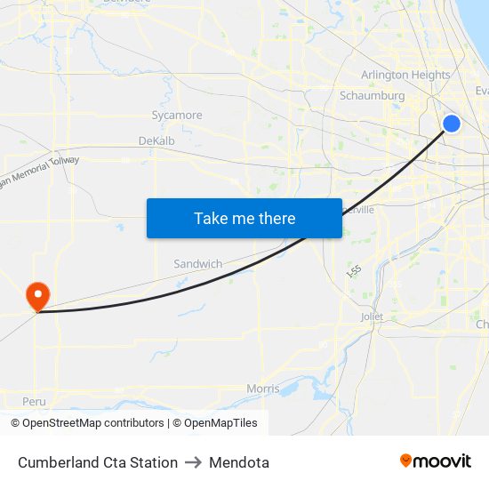 Cumberland Cta Station to Mendota map