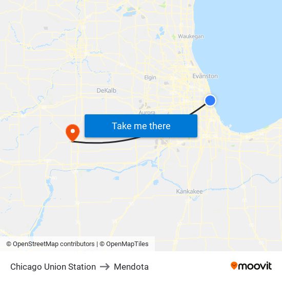 Chicago Union Station to Mendota map