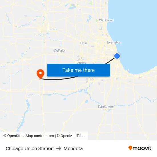 Chicago Union Station to Mendota map