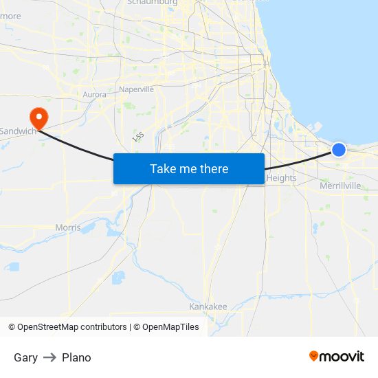Gary to Plano map