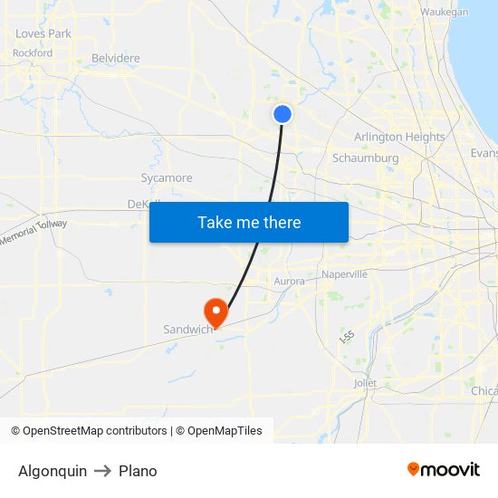 Algonquin to Plano map