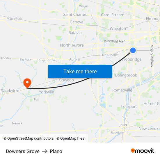 Downers Grove to Plano map