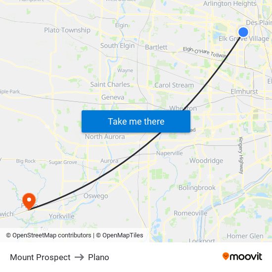 Mount Prospect to Plano map