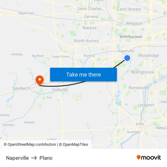 Naperville to Plano map