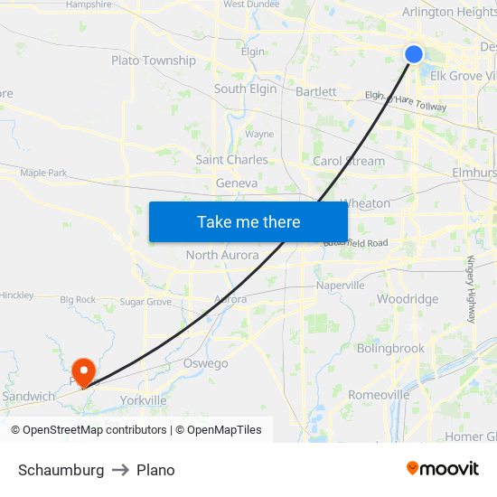 Schaumburg to Plano map