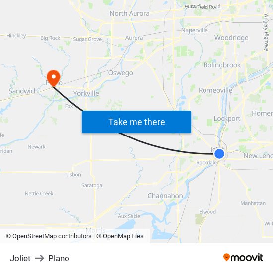 Joliet to Plano map