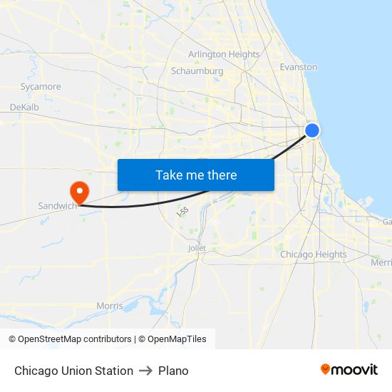Chicago Union Station to Plano map